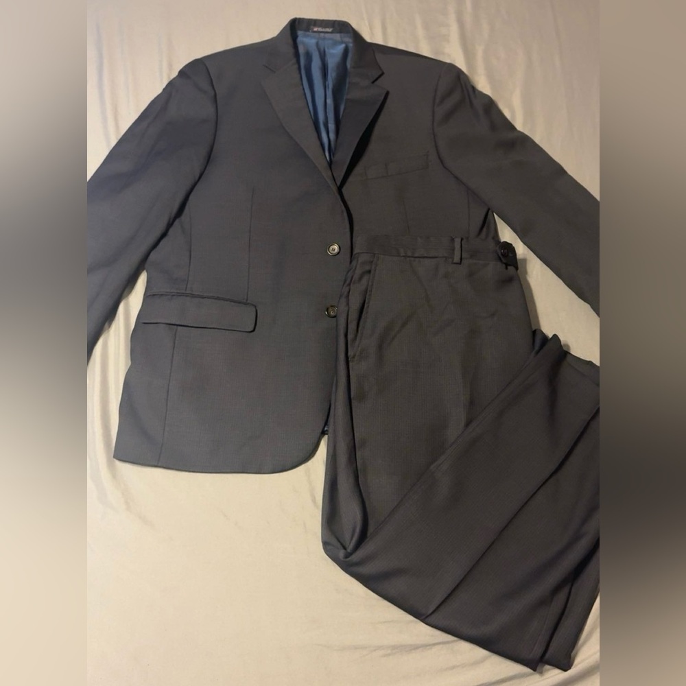 Hart Schaffner Marx Suit Mens 46R Pants 40X27 Black 2 Piece Notch Lapel Made USA